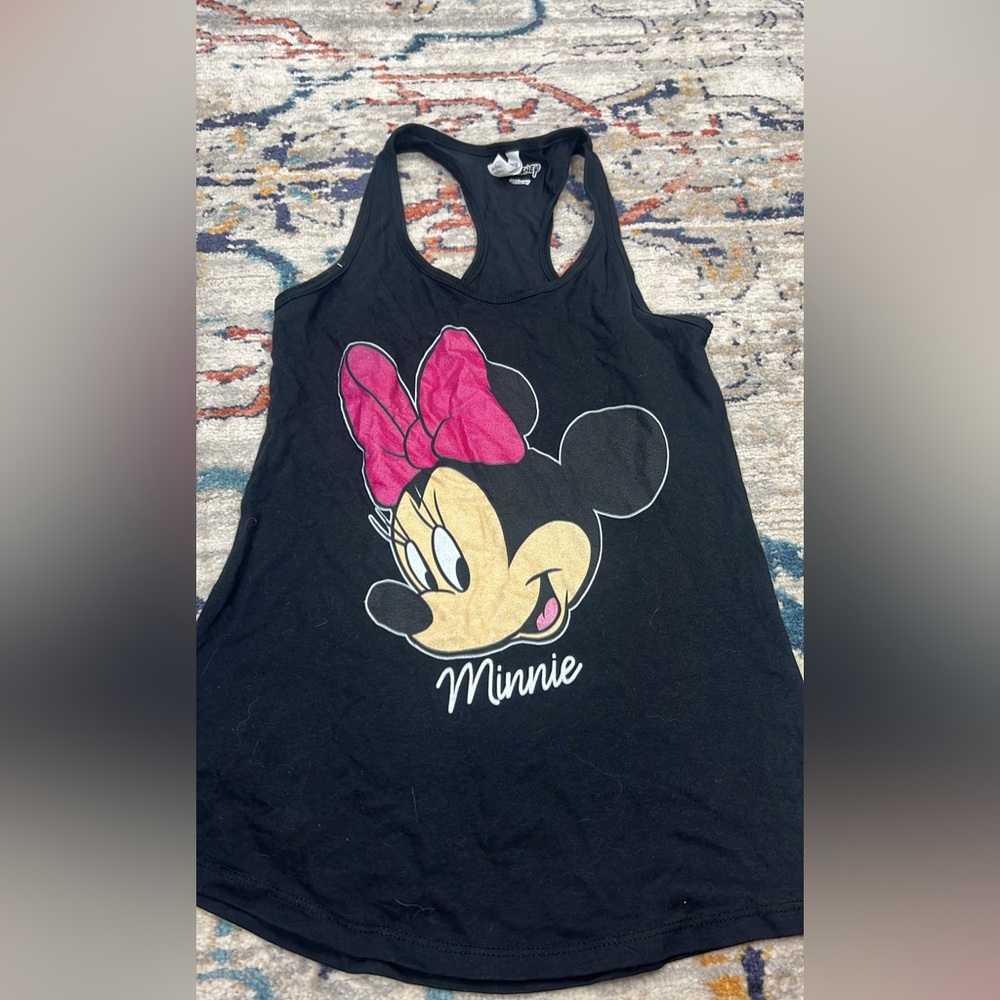 Disney Black Tank Top with Pink Bow Minnie Graphic